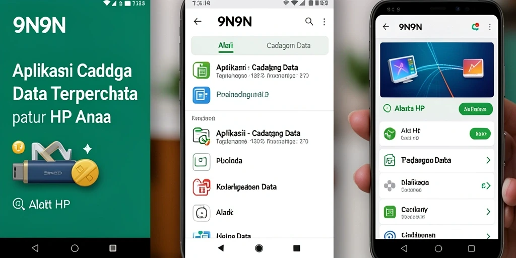 Tampilan antarmuka 9N9N untuk fungsi cadangan data yang efisien.