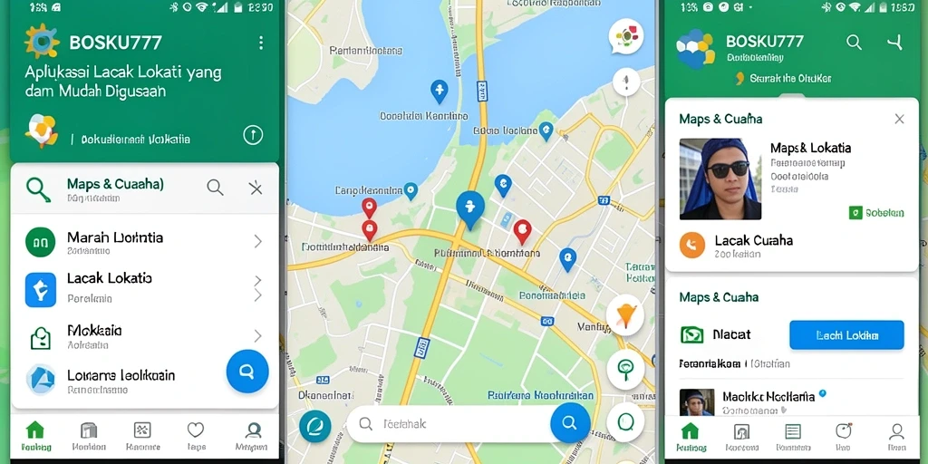 Tampilan antarmuka aplikasi BOSKU777 dengan fitur pelacakan lokasi.